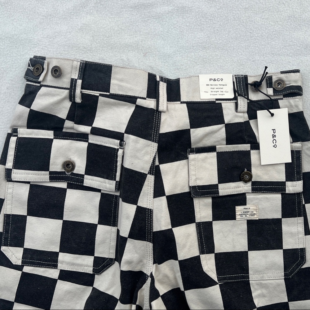 P&Co Black and White Checkered Women's Cropped Canvas Pants